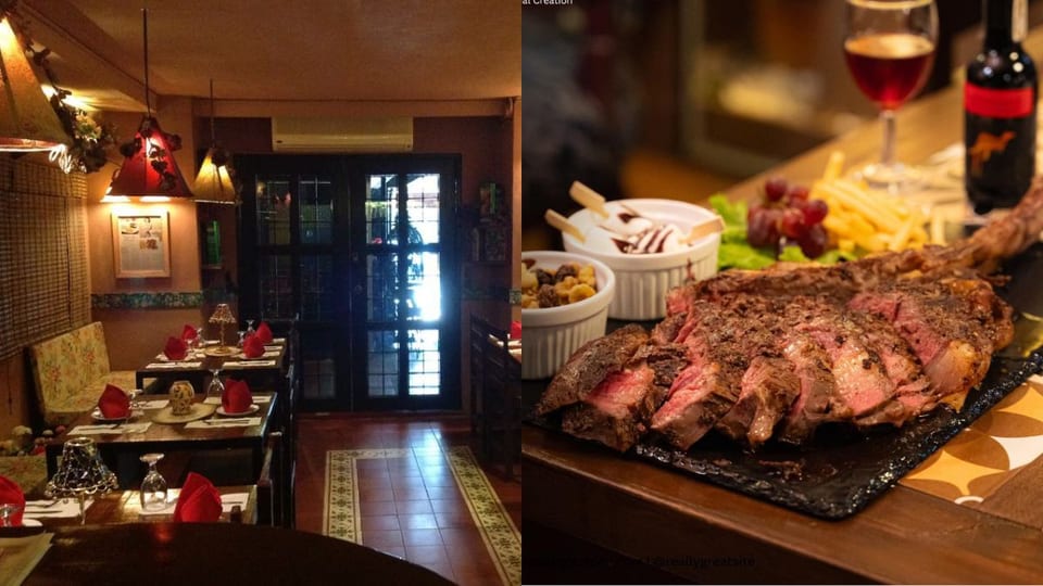 left: interior view of casa renato; right: bestselling dish from casa renato